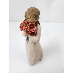 Willow Tree "Surrounded by Love" Girl Holding Red Flowers Small 4.5" Figurine
